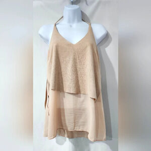 Sans Souci Womens Layered Tank Size M Tan Suede Sheer Festival Rave Concert
